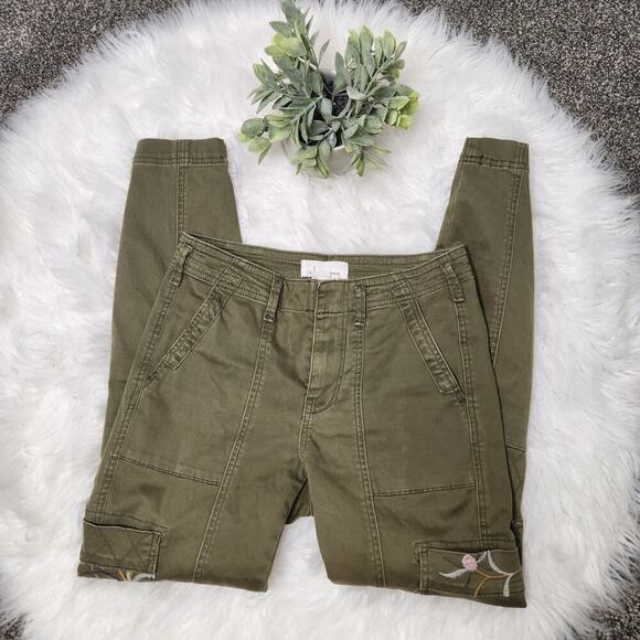 Anthropologie Size 26 Green Austen Embroidered Utility Pants - Picture 5 of 10